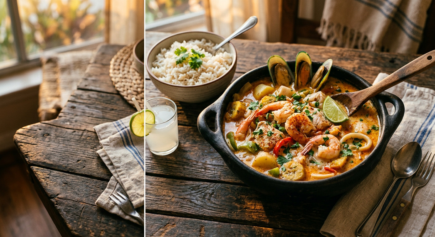 Cazuela de mariscos en olla de barro