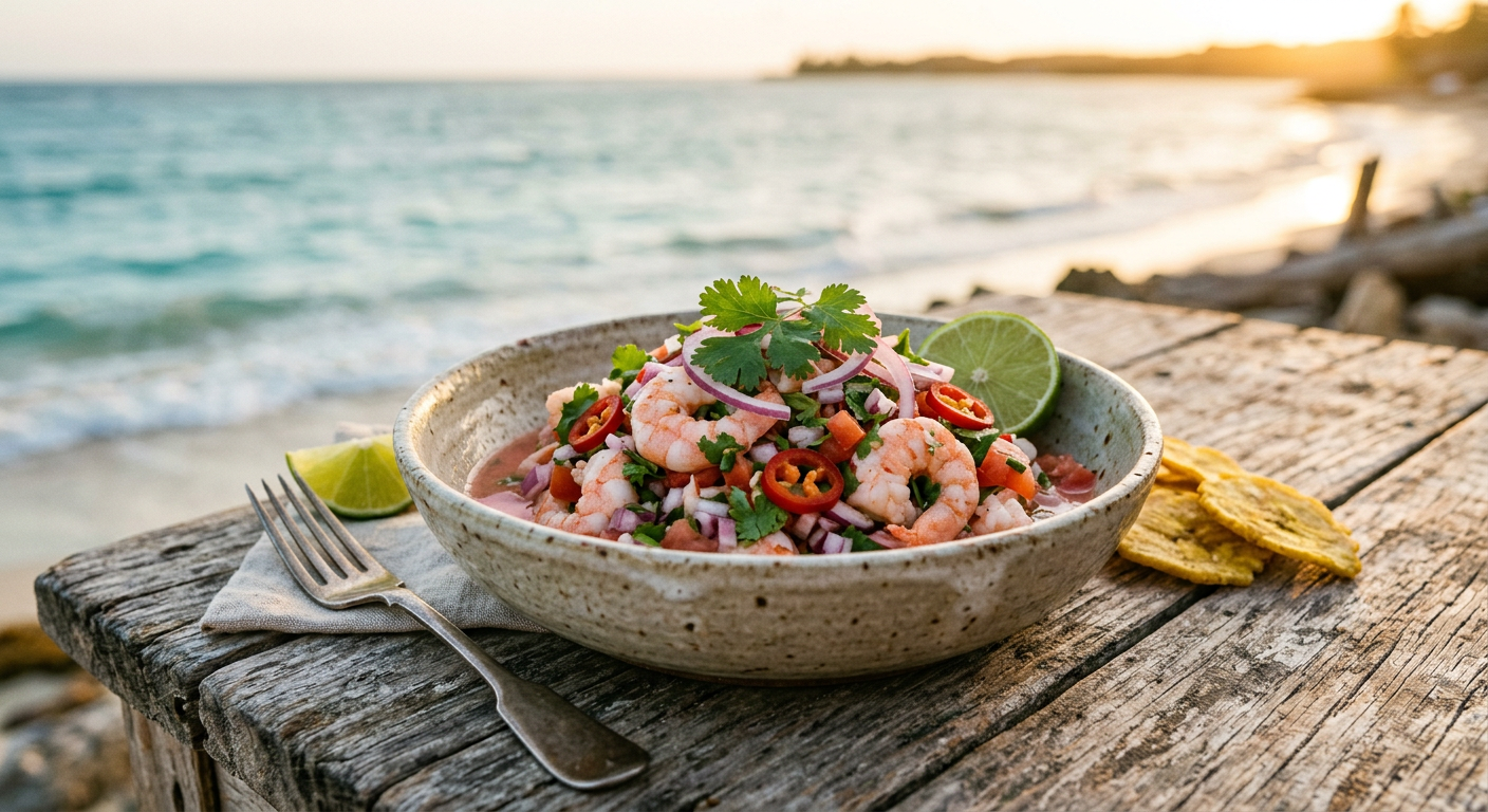 Ceviche de camarón con limón y cilantro