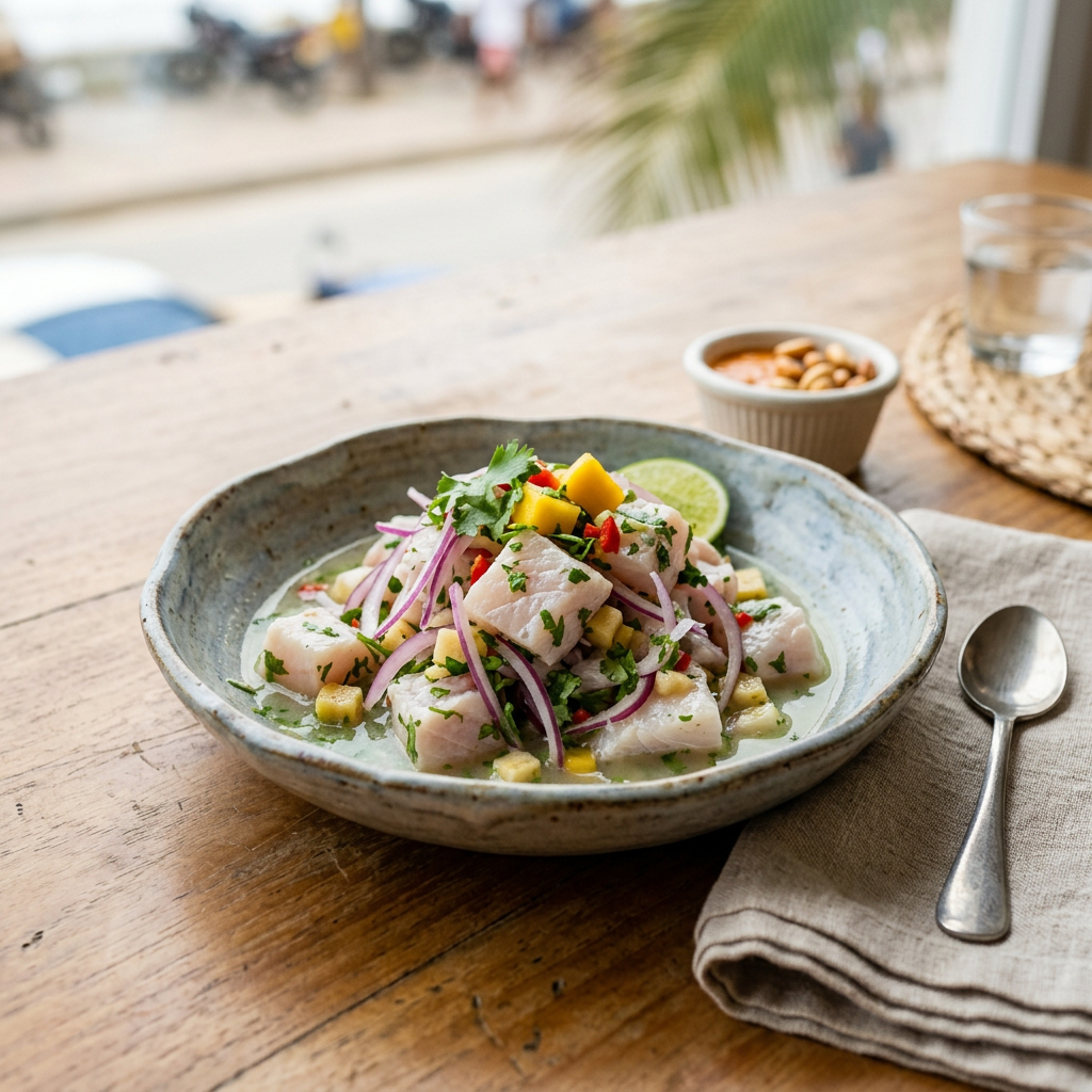 Ceviche servido en bowl de cerámica